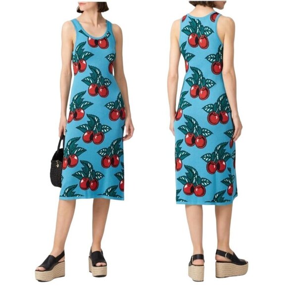 Replica Los Angeles Dresses & Skirts - Replica Los Angeles Dress Women Large Blue And Red Knit Cherry Print Midi Sheath